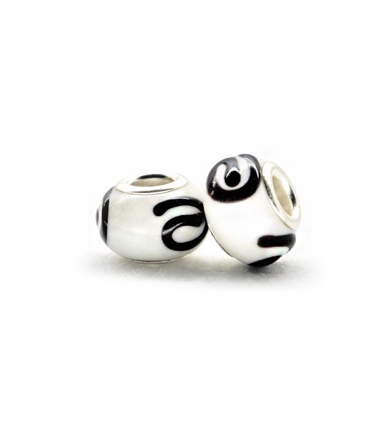 Perla ciambella decorata (2 pezzi) 14x10 mm - Bianco